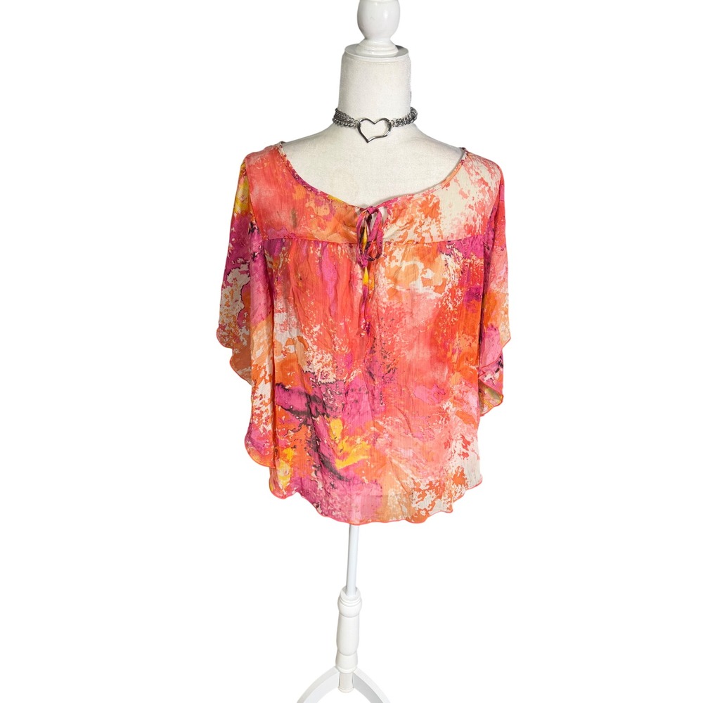 Y2K Sunny Leigh‎ Sheer Sunset Print Blouse Size Small